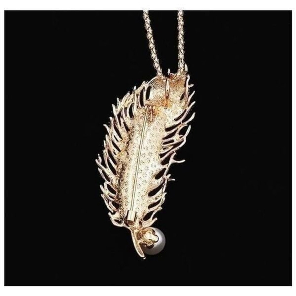 Betsey Johnson Purple and Green Feather Pendant Necklace with Pearl Accent - Picture 2 of 3
